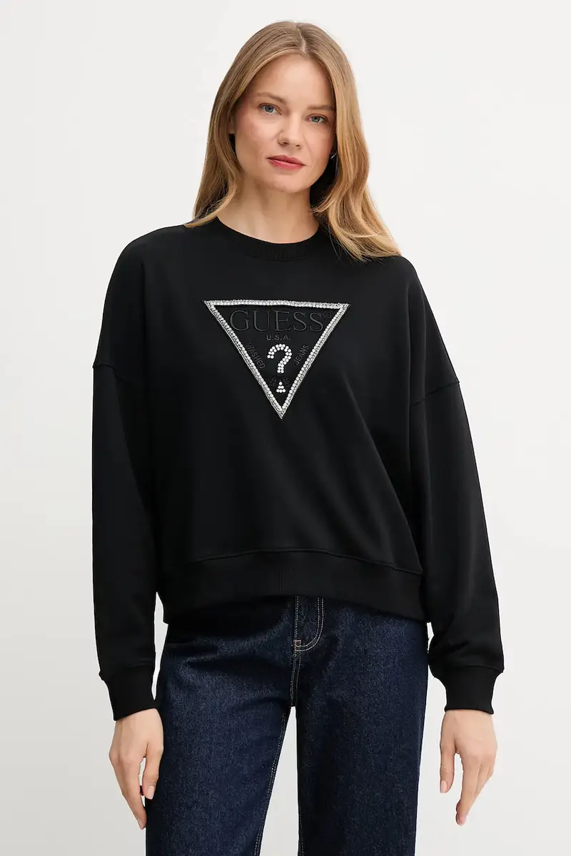 felpa in cotone RACHELE donna colore nero con applicazione W5YQ04 KC8I0