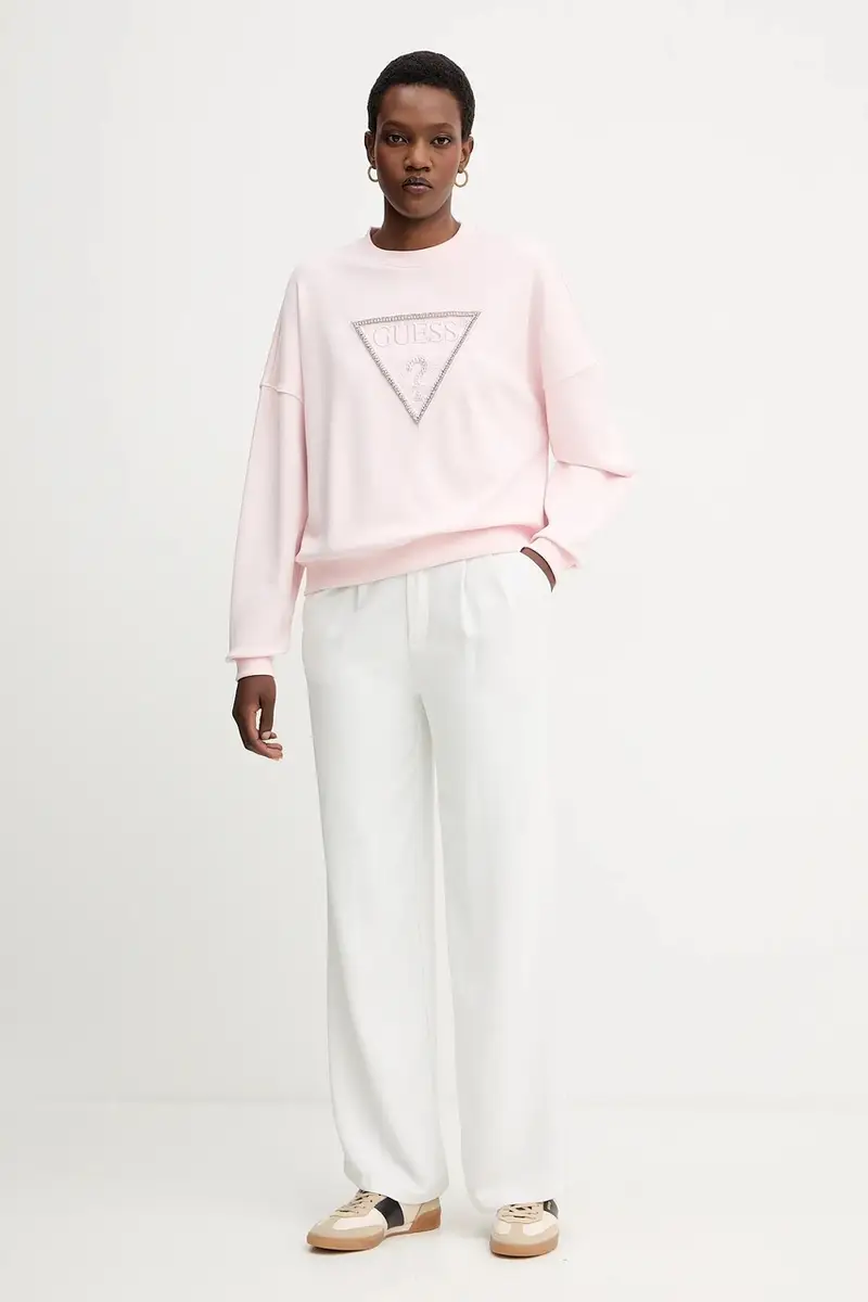 felpa in cotone RACHELE donna colore rosa con applicazione W5YQ04 KC8I0 miniatura 2