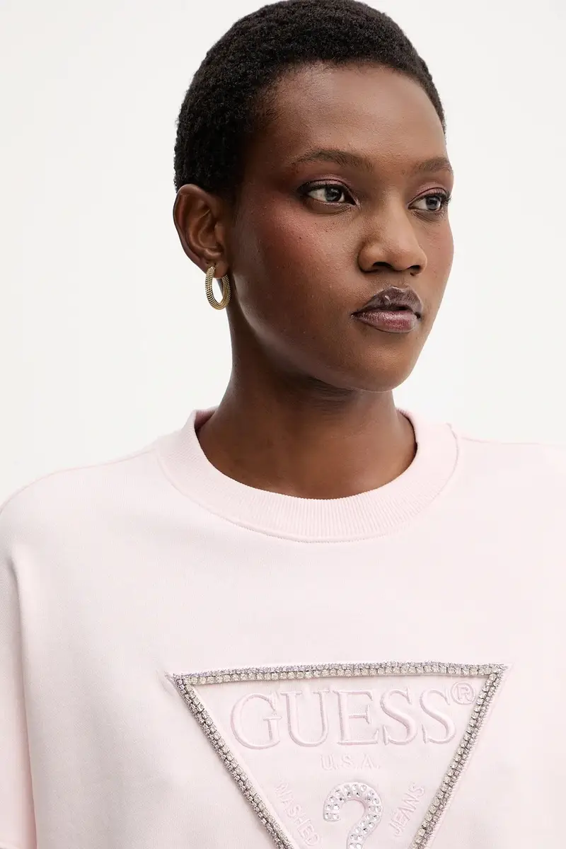 felpa in cotone RACHELE donna colore rosa con applicazione W5YQ04 KC8I0 miniatura 4