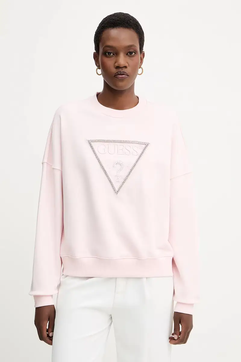 felpa in cotone RACHELE donna colore rosa con applicazione W5YQ04 KC8I0