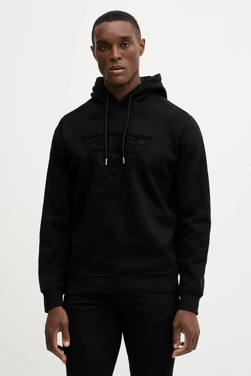 felpa in cotone uomo colore nero con cappuccio con applicazione M5BQ04 K0961