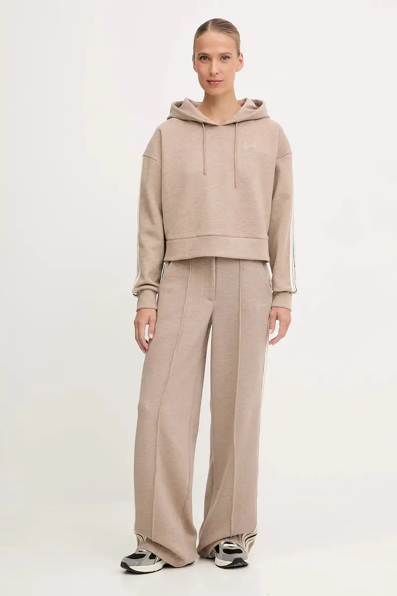 felpa in misto lana MURIEL donna colore beige con cappuccio con applicazione V5BQ14 KCX52 miniatura 2