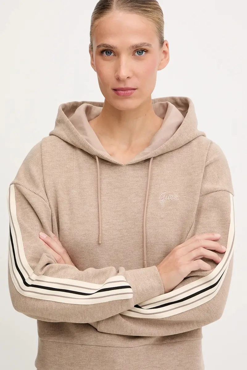 felpa in misto lana MURIEL donna colore beige con cappuccio con applicazione V5BQ14 KCX52 miniatura 4