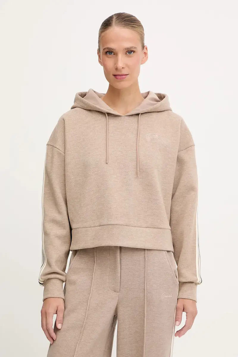 felpa in misto lana MURIEL donna colore beige con cappuccio con applicazione V5BQ14 KCX52