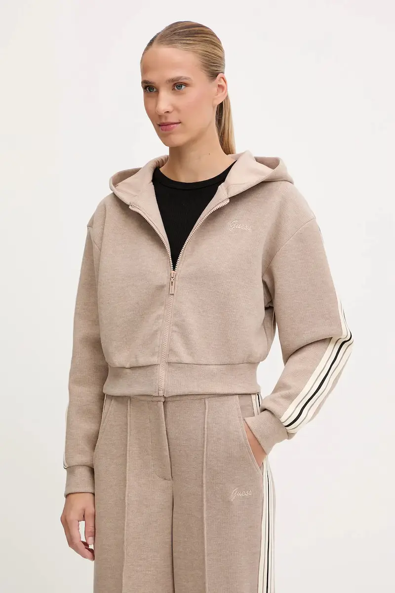 felpa in misto lana MURIEL donna colore beige con cappuccio con applicazione V5BQ17 KCX52