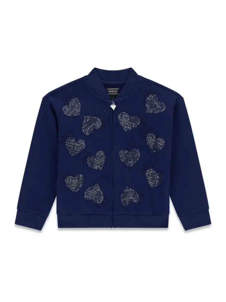 felpa infant/kids blue full zip con logo cuore all over