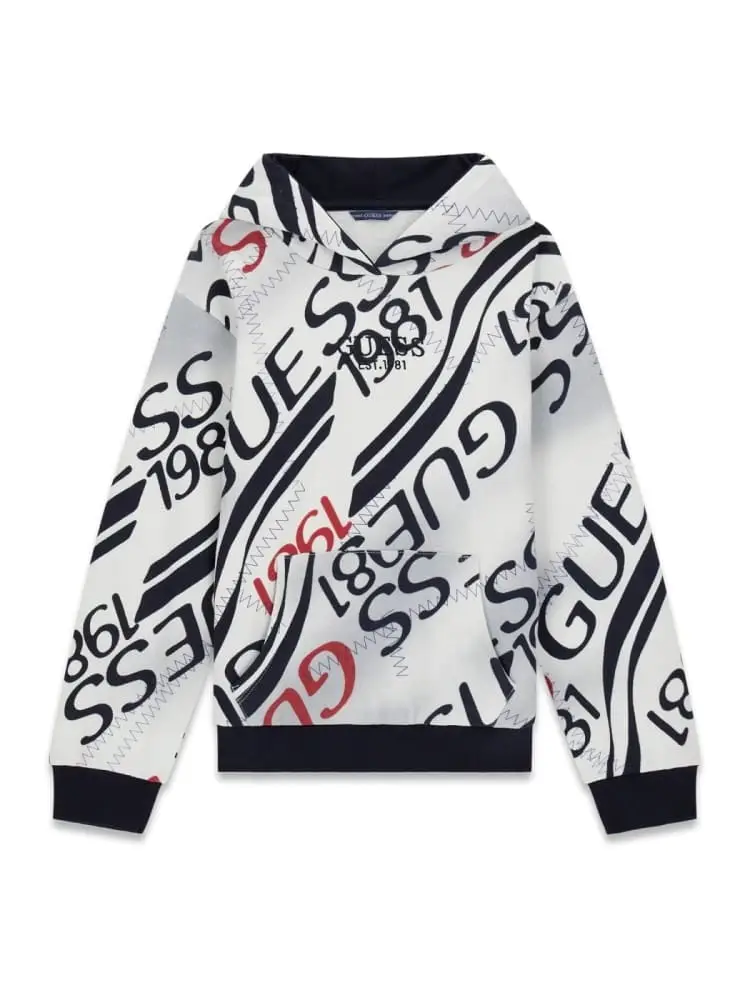 felpa kids/junior con cappuccio stampa logo all over