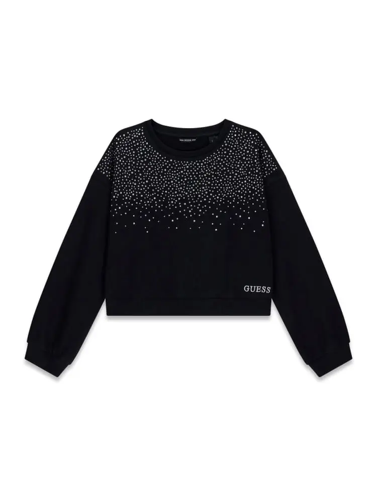 felpa kids/junior in cotone nero con strass
