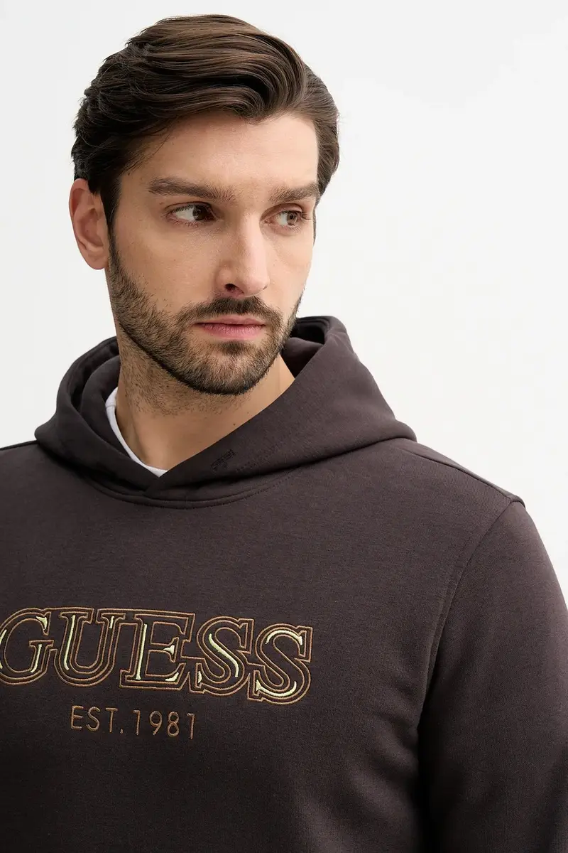 Guess Maglia uomo marrone con cappuccio miniatura 4