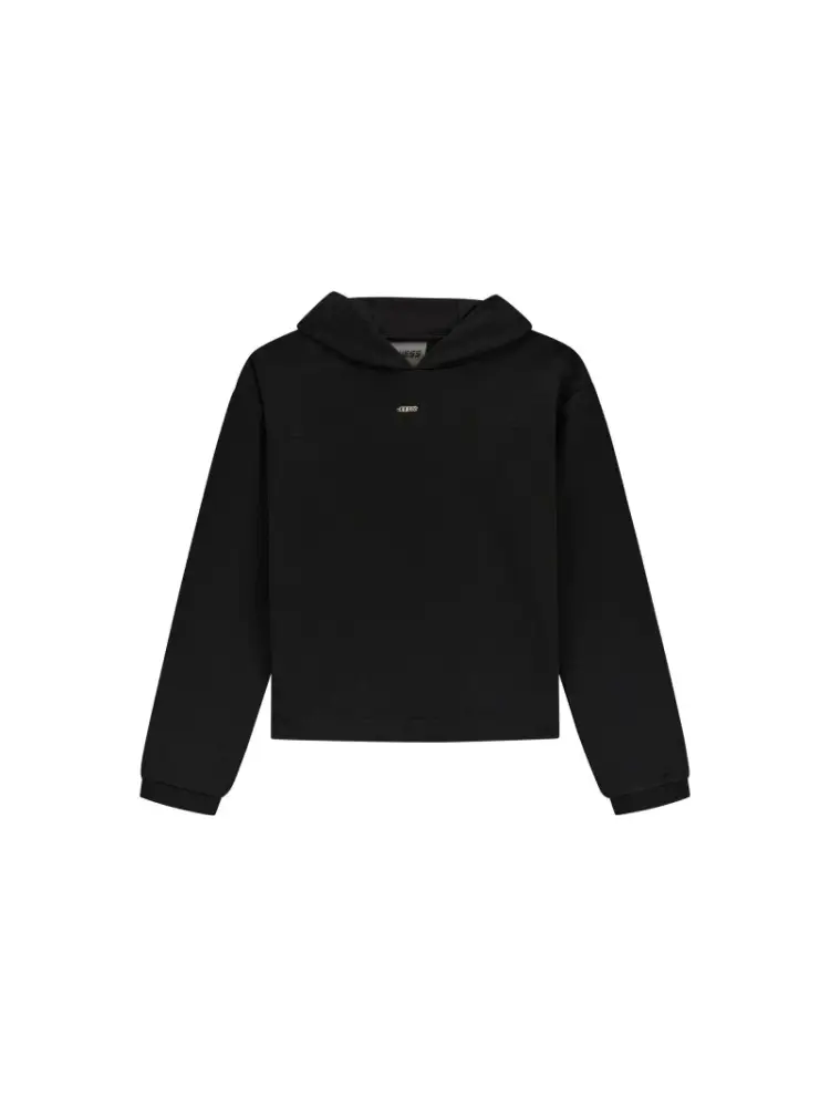 felpa nera bambina con cappuccio mini logo in metallo sul davanti