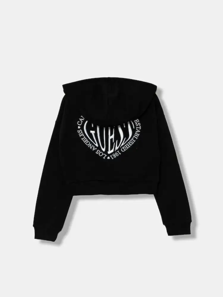 felpa nera bambina in cotone con cappuccio maxi logo sul retro miniatura 2