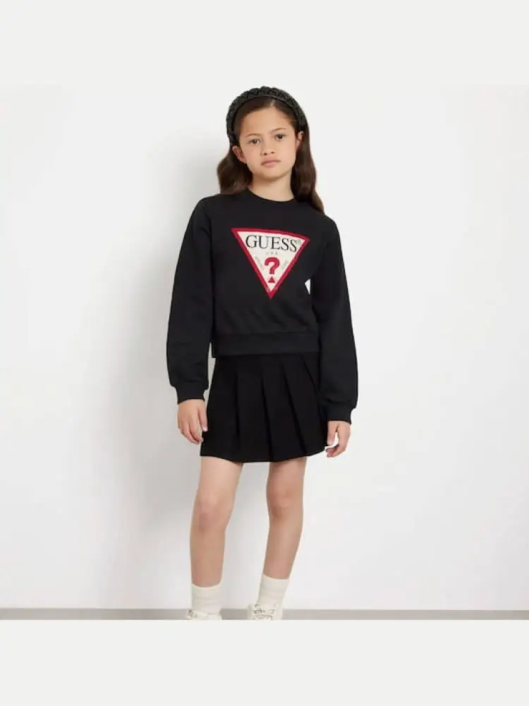 felpa nera bambina maxi logo