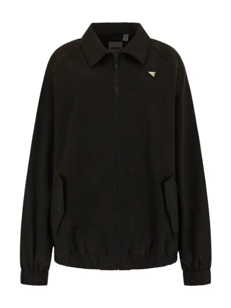 Guess felpa nera donna chiusura zip logo sul petto