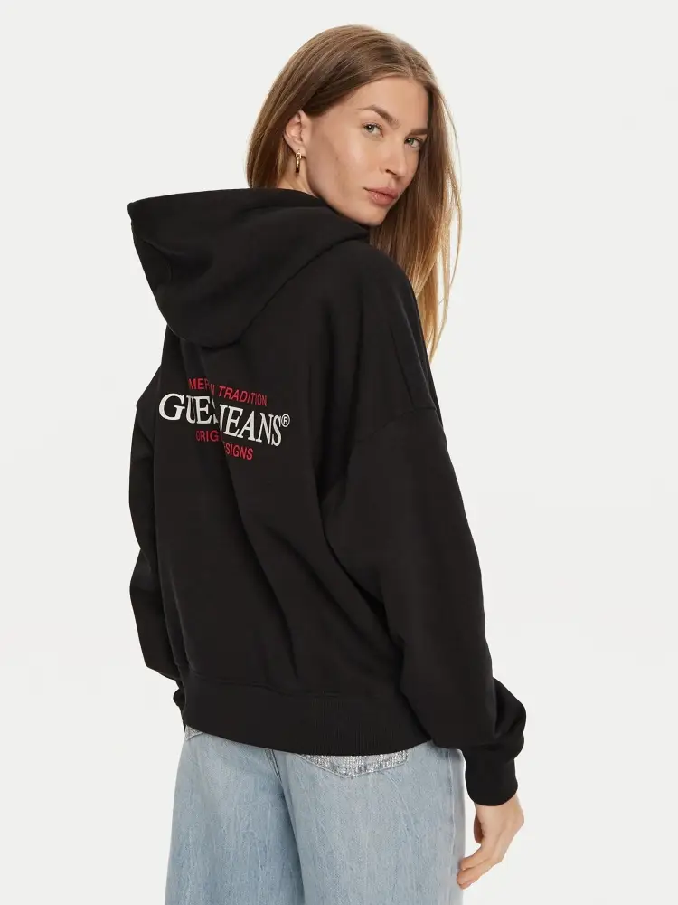 felpa nera donna in cotone con cappuccio maxi logo lettering sul retro miniatura 2