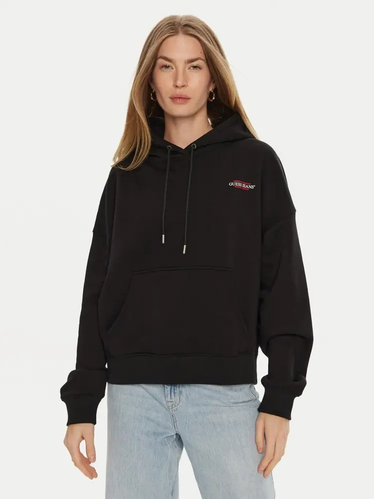 felpa nera donna in cotone con cappuccio maxi logo lettering sul retro