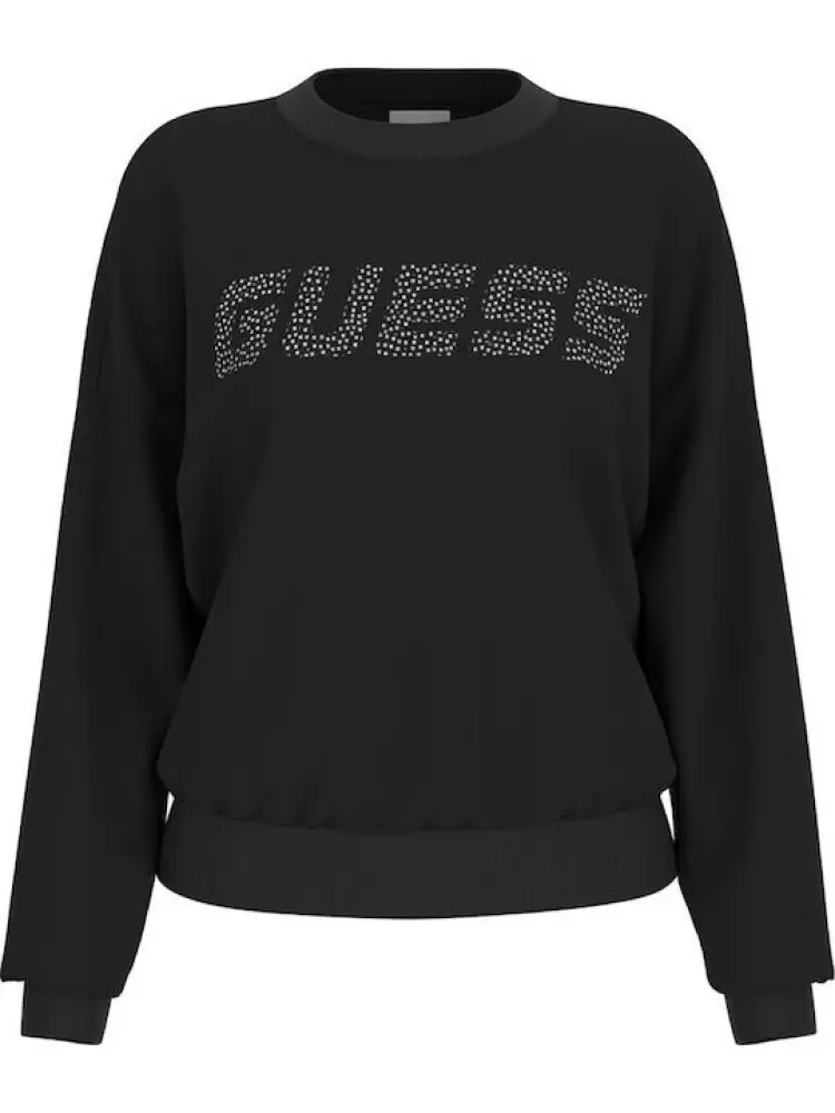 felpa nera donna in cotone girocollo logo con strass