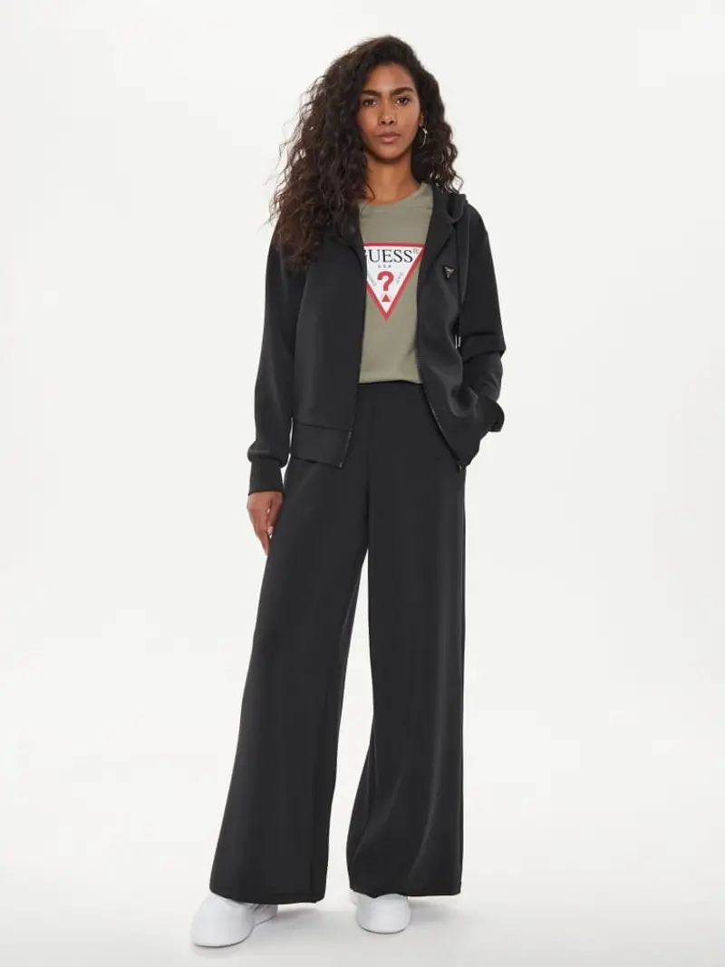 Guess felpa nera donna in misto cotone con cappuccio chiusura zip logo sul petto miniatura 2