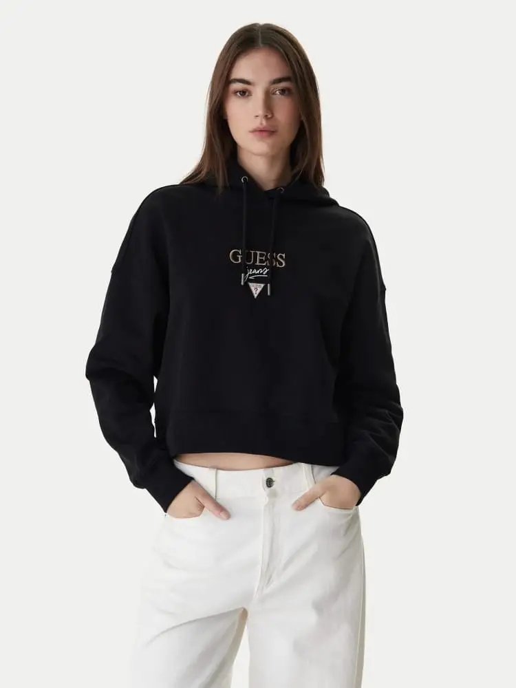 felpa nera donna logo sul davanti