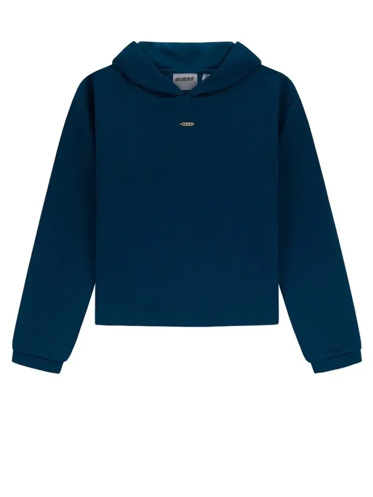 felpa ottanio bambina con cappuccio mini logo in metallo sul davanti