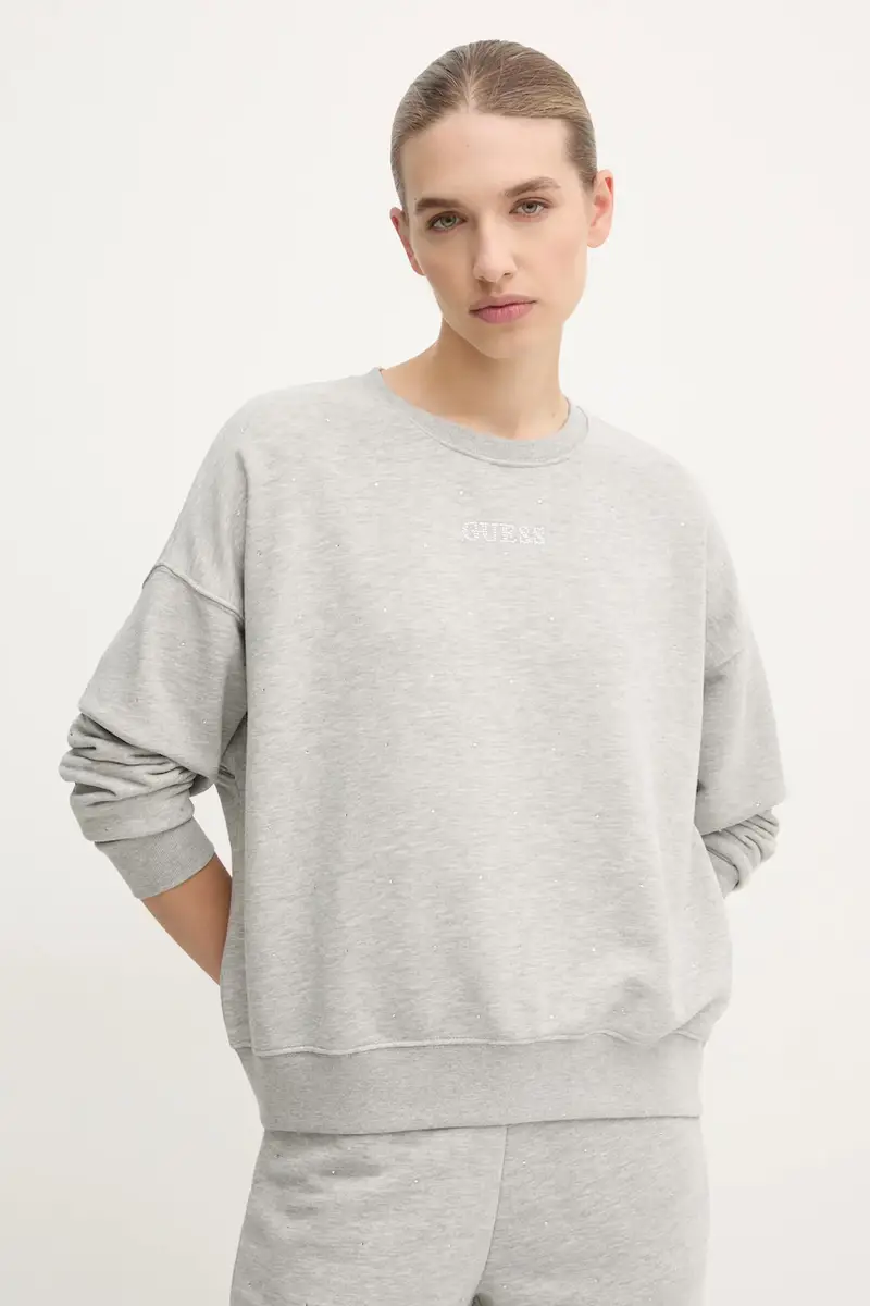 felpa RHINESTONES donna colore grigio con applicazione V5RQ08 KCLJ0