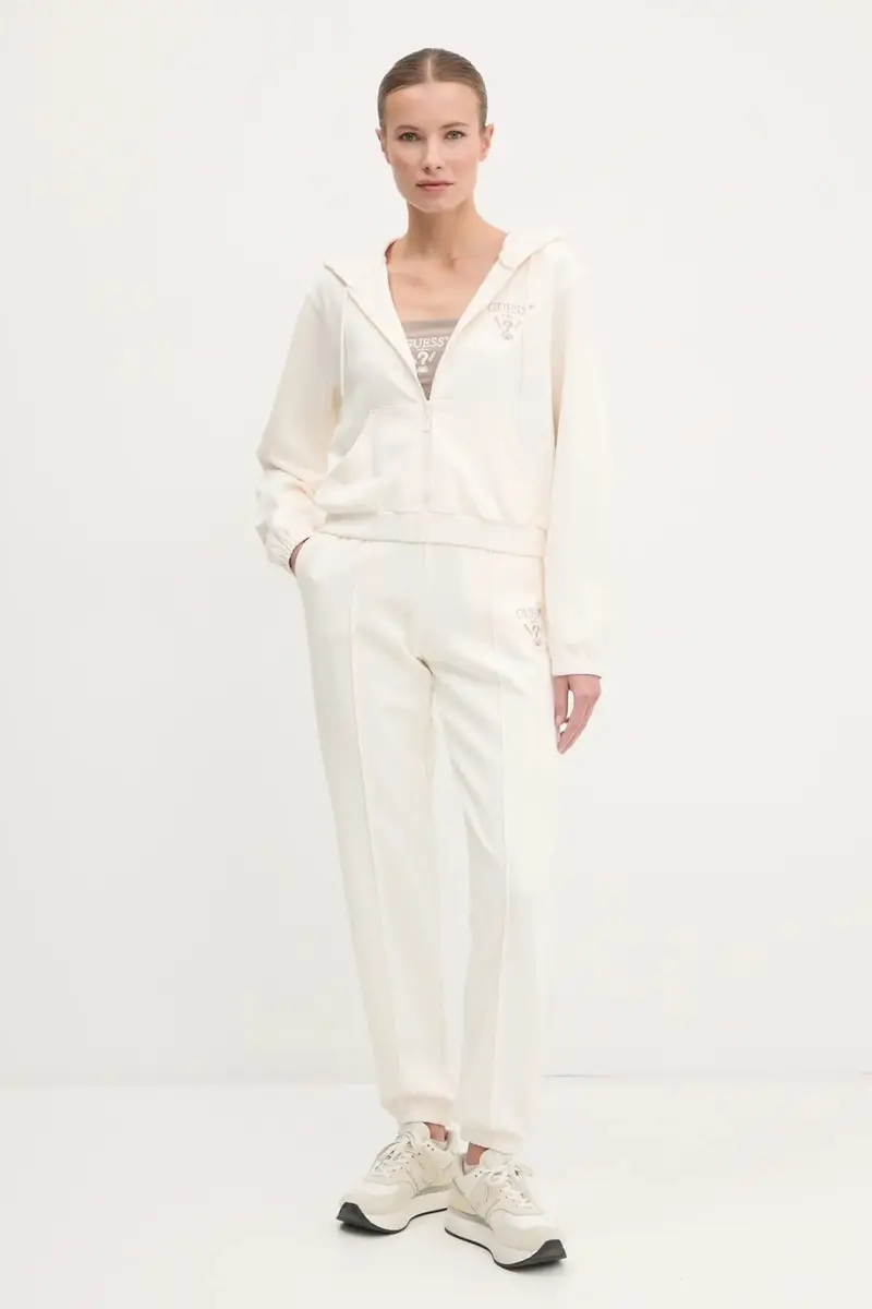 felpa ROBERTA donna colore beige con cappuccio con applicazione V5RQ20 KC3D2 miniatura 2