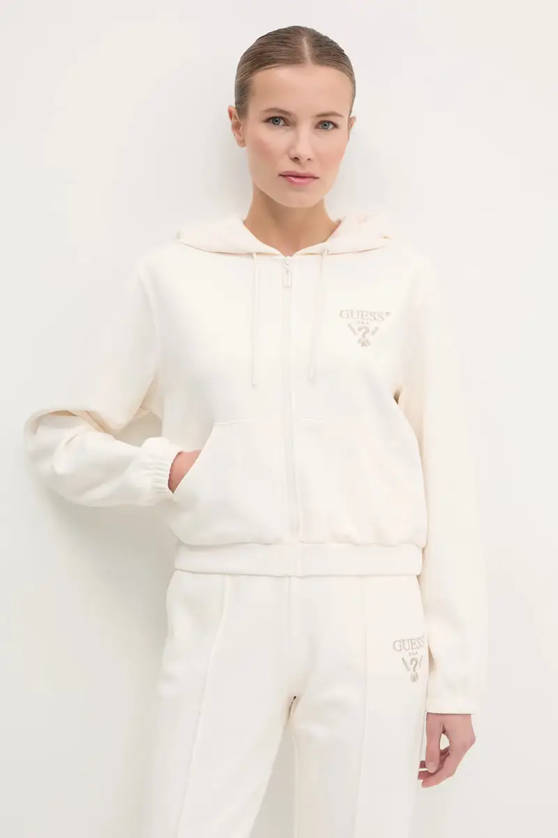 felpa ROBERTA donna colore beige con cappuccio con applicazione V5RQ20 KC3D2