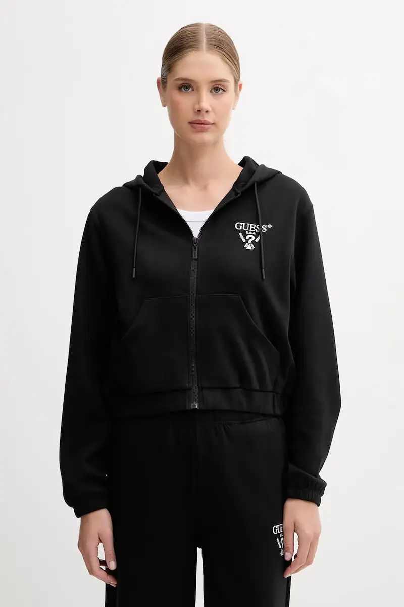 felpa ROBERTA donna colore nero con cappuccio con applicazione V5RQ20 KC3D2