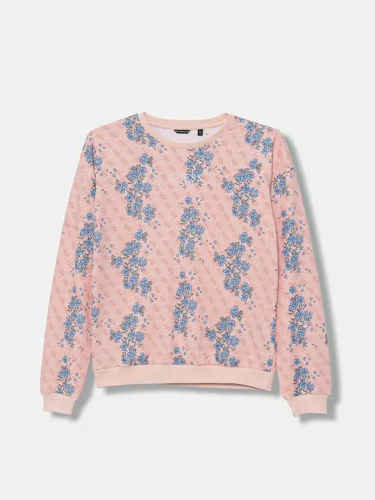 felpa salmone bambina in cotone girocollo logo all over