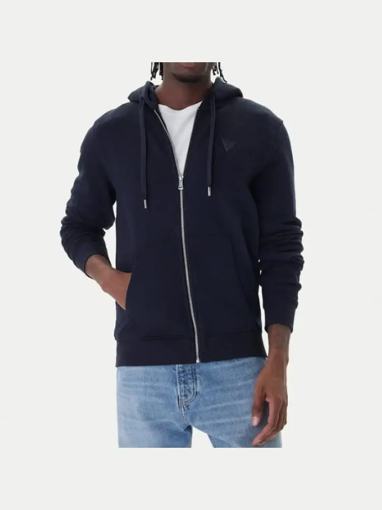 felpa uomo blu con zip e cappuccio