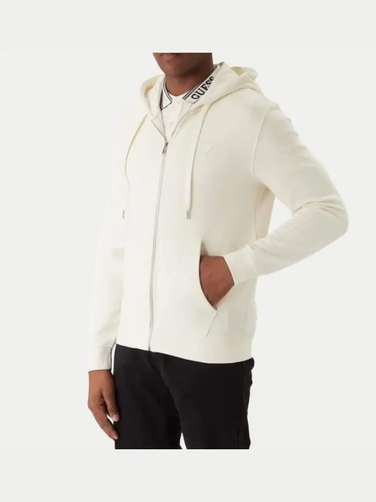 felpa uomo color panna con zip e cappuccio