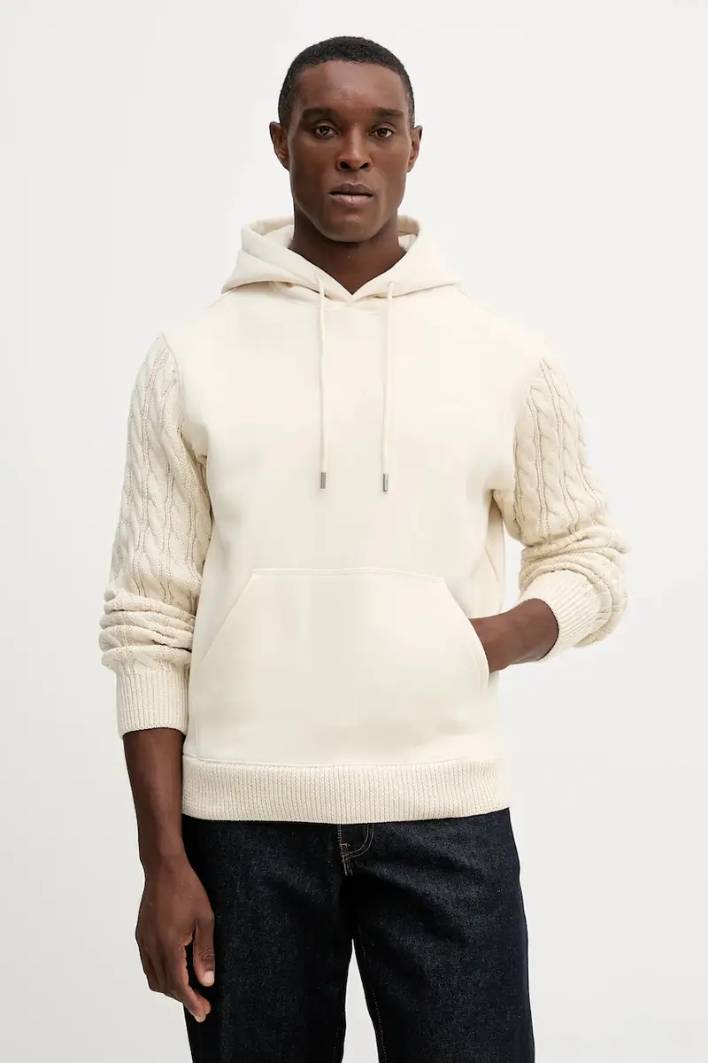 felpa uomo colore beige con cappuccio M5BQ15 K0981