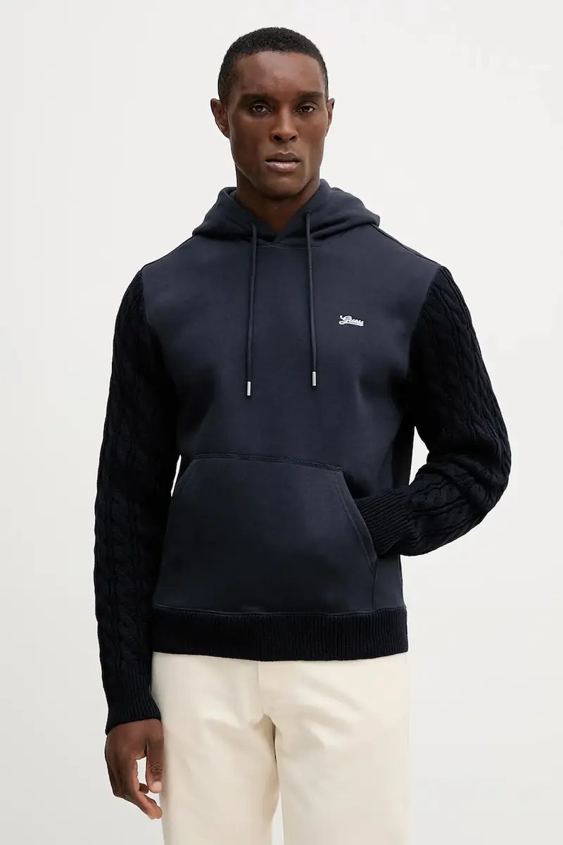 felpa uomo colore blu navy con cappuccio M5BQ15 K0981