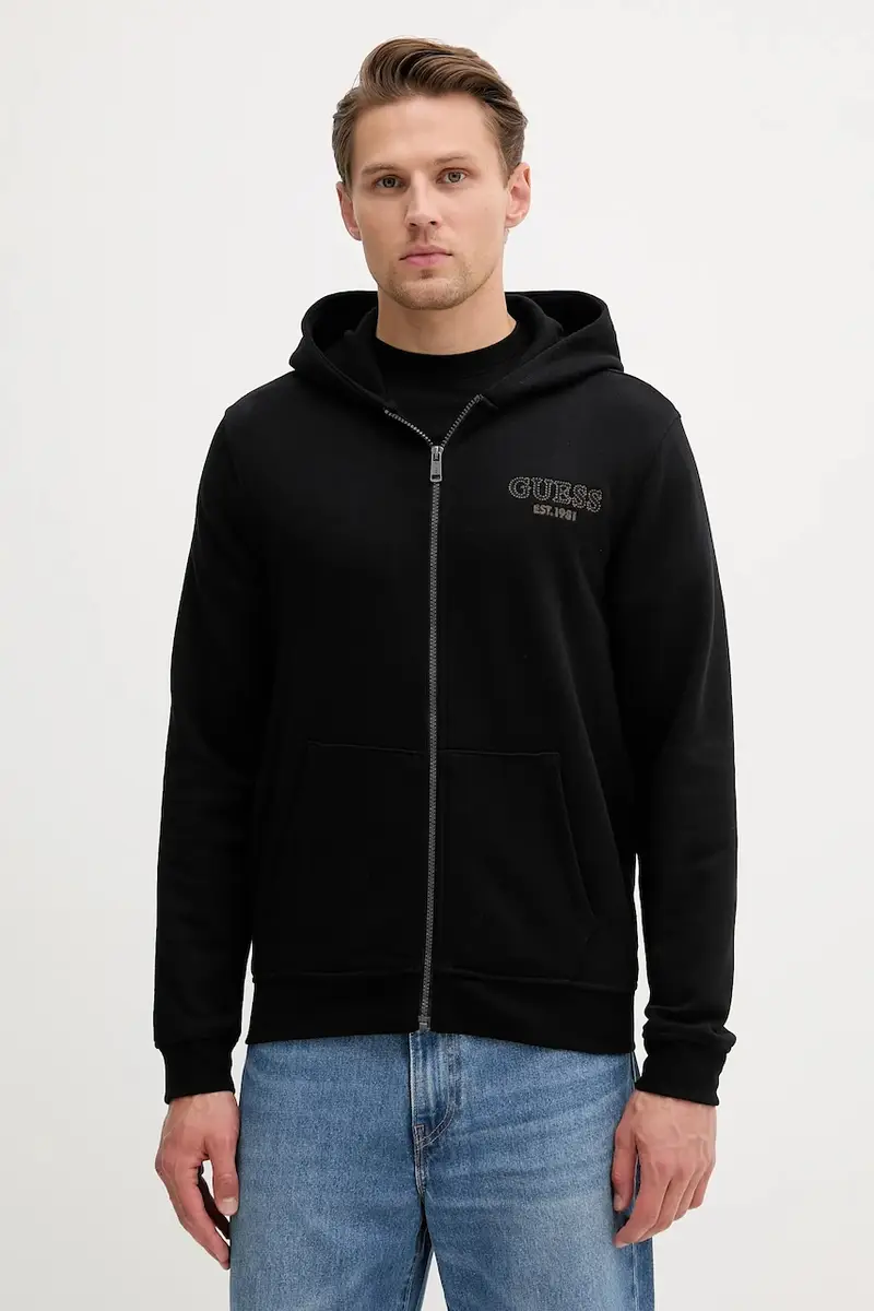 felpa uomo colore nero con cappuccio con applicazione M5YQ48 KCN01