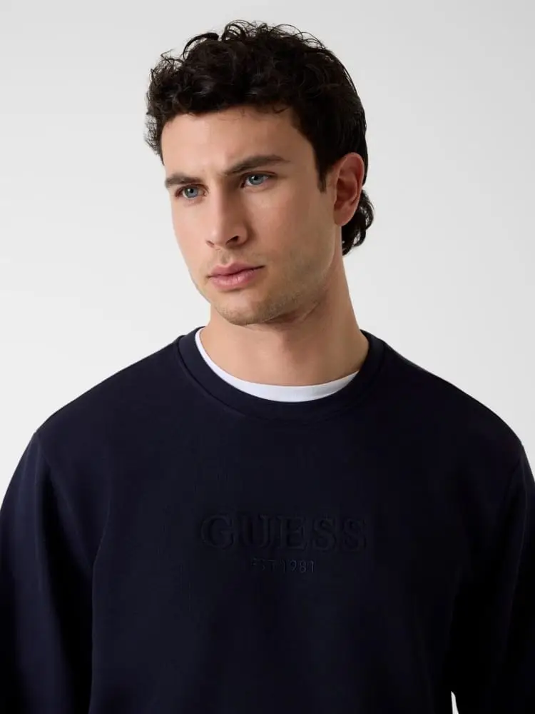 felpa uomo girocollo con logo ricamato blu regular fit miniatura 2