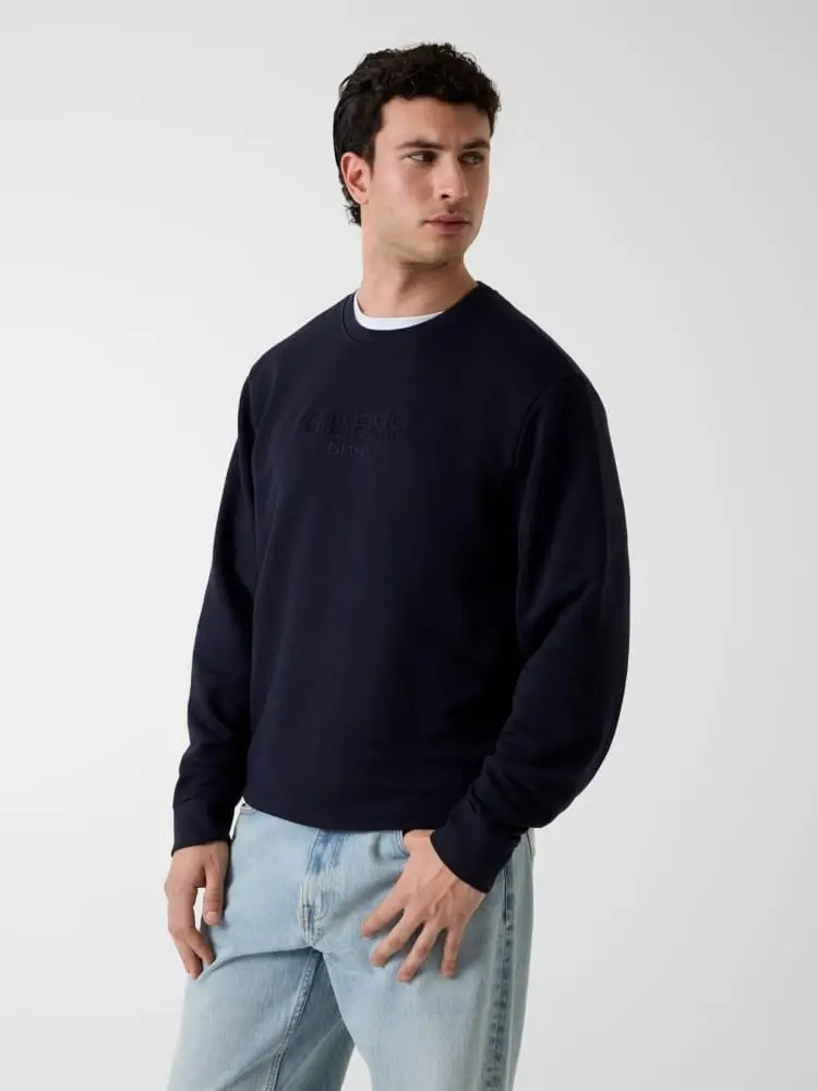 felpa uomo girocollo con logo ricamato blu regular fit