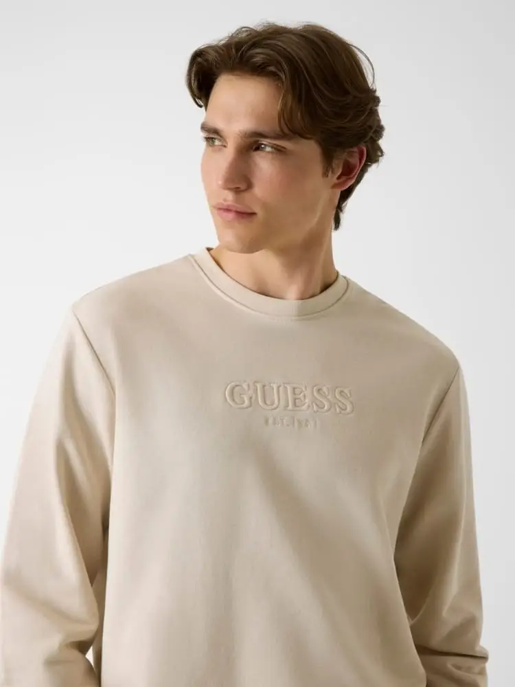 felpa uomo girocollo con logo ricamato panna regular fit miniatura 2