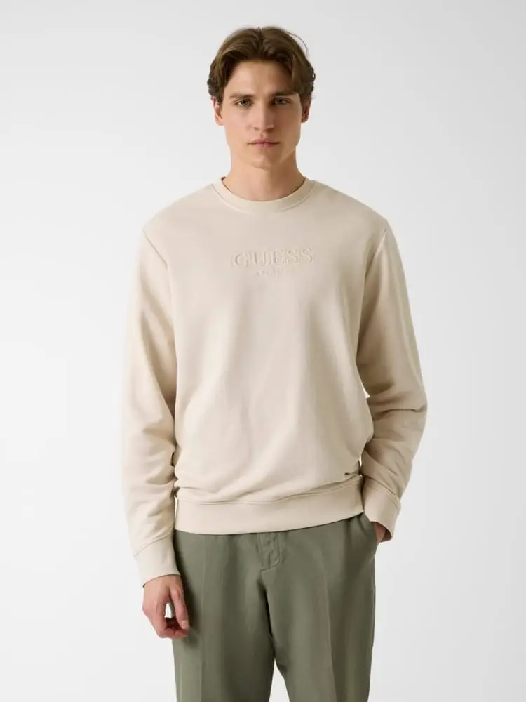 felpa uomo girocollo con logo ricamato panna regular fit