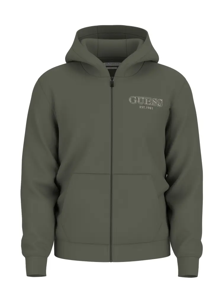 felpa verde con zip e cappuccio con logo frontale