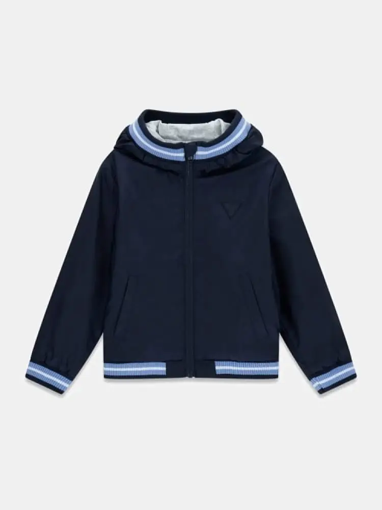 giacca a vento kids in nylon blu con cappuccio
