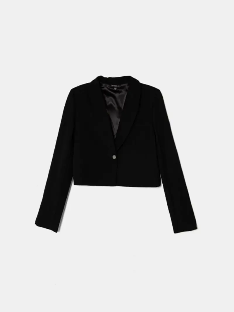 Guess giacca nera bambina in misto cotone bottone con logo