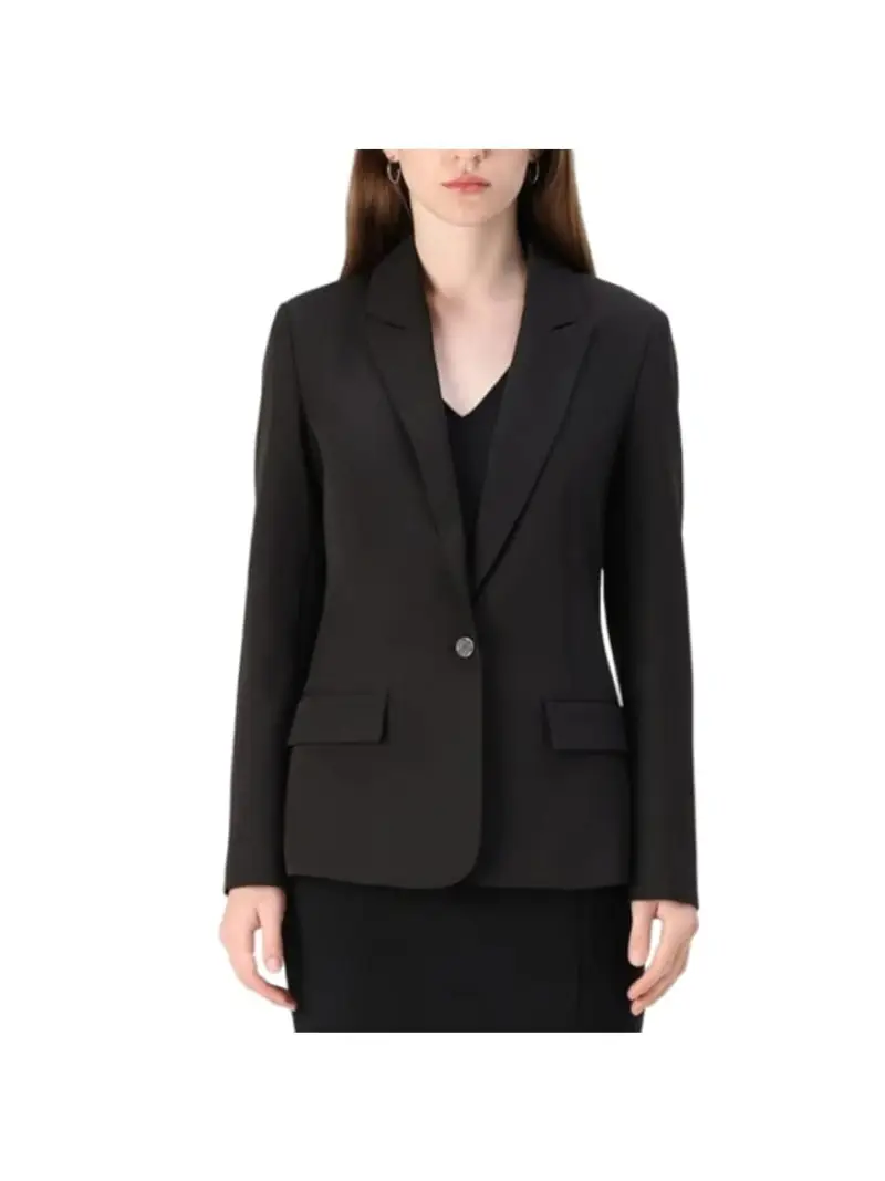 Guess giacca nera donna in misto cotone bottone con logo