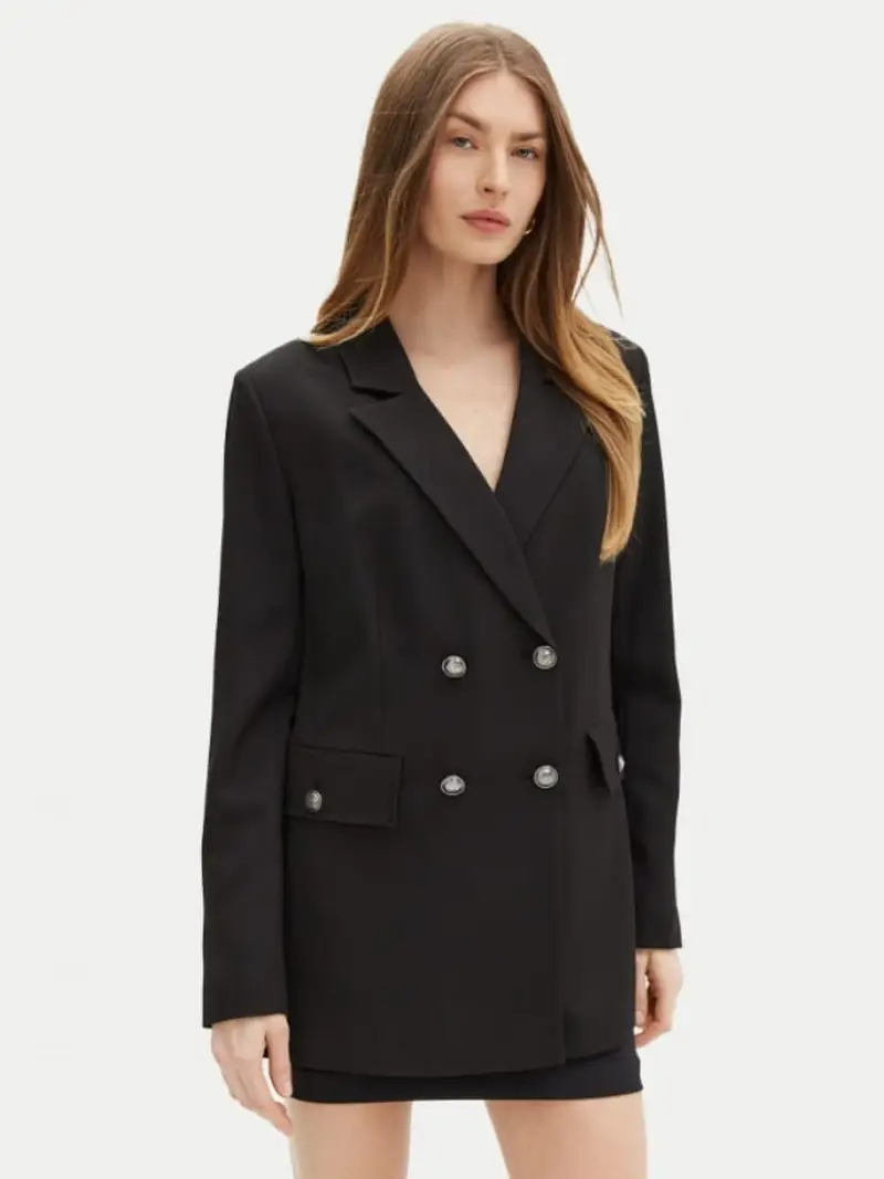 Guess giacca nera donna in misto cotone doppio petto con bottoni logati