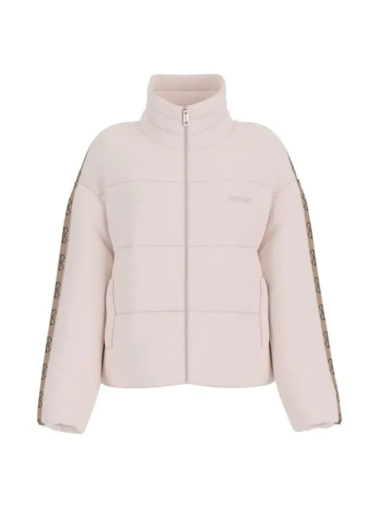 gioubbotto new jean puffer rosa chiaro con logo 4g banda sulle maniche