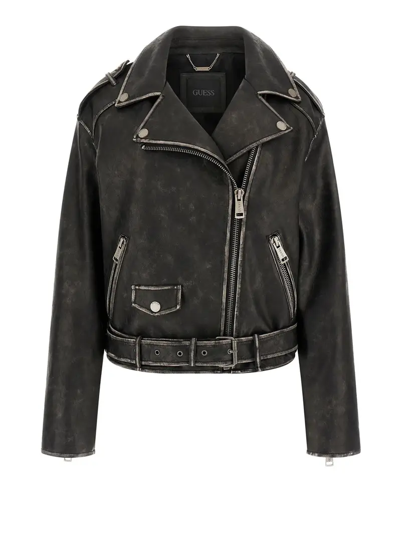 giubbino di pelle guess charlene oversize da donna - nero