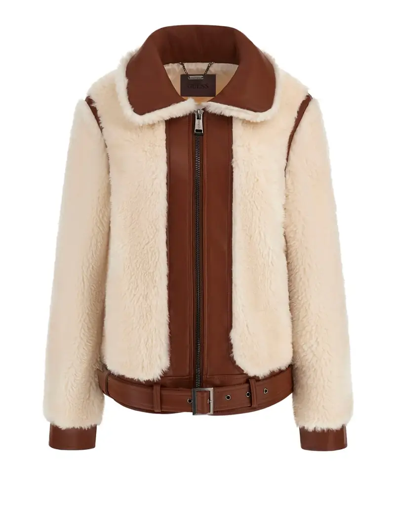 giubbino guess giordana faux fur da donna - marrone