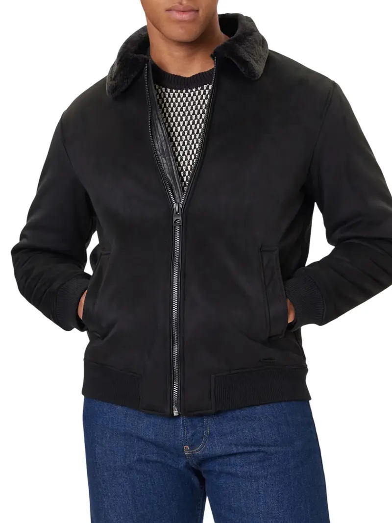 giubbino guess soft shearling da uomo - nero