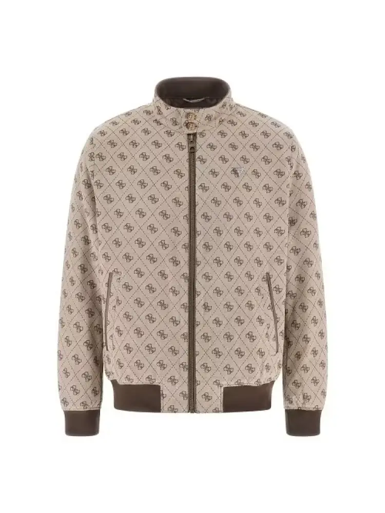 giubbotto biker beige con logo monogram all over