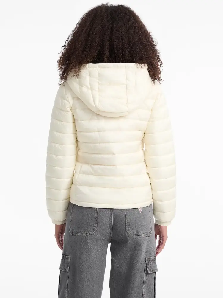 giubbotto crema donna piumino con cappuccio patch logo sul petto miniatura 2