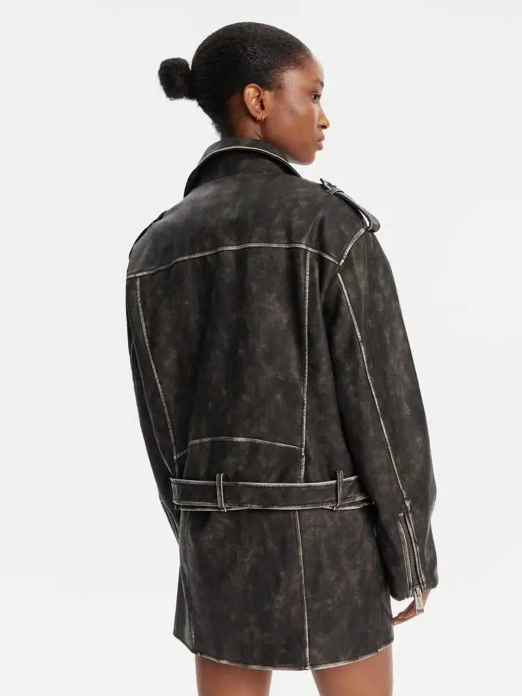 giubbotto grigio scuro donna in ecopelle bottoni con logo miniatura 2