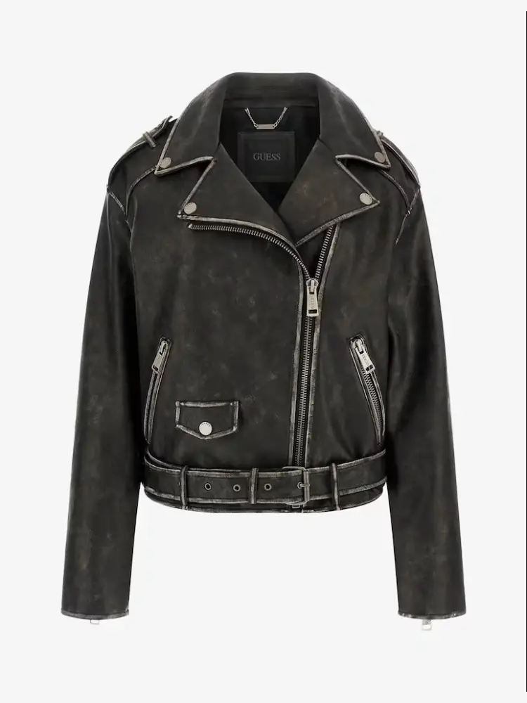 giubbotto grigio scuro donna in ecopelle bottoni con logo